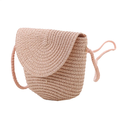 Flip children's Bag Cute Grass Woven Handbag Little Girl Crossbody Fashion Cute Zero Wallet Summer Beach Shoulder Bags