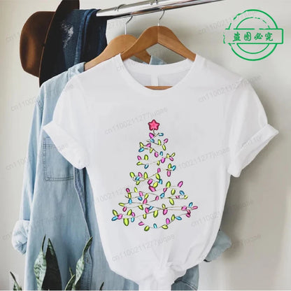 Women'S T-Shirts Clothing Round Neck Casual Tops Christmas Lights Xmas Tree Simple Design Style T-Shirts Harajuku Streetwear
