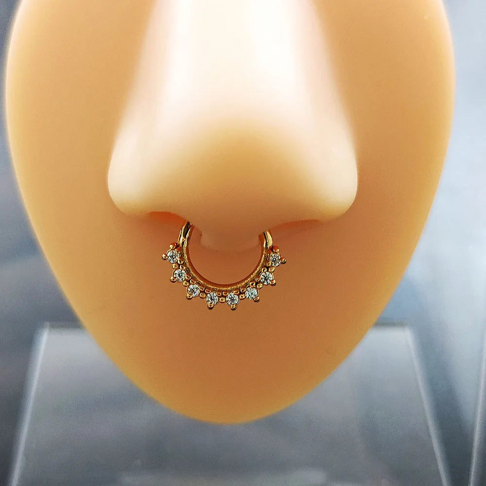 Flower CZ Zircon Septum Piercing Heart Gem Segment Nose Ring WaterDrop Daith Conch Clicker Hoop Earring 100% 316L Surgical Steel