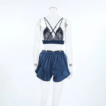 Shorts Nightgown Three-piece Set, Imitation Silk, Loungewear, Feather Pajamas