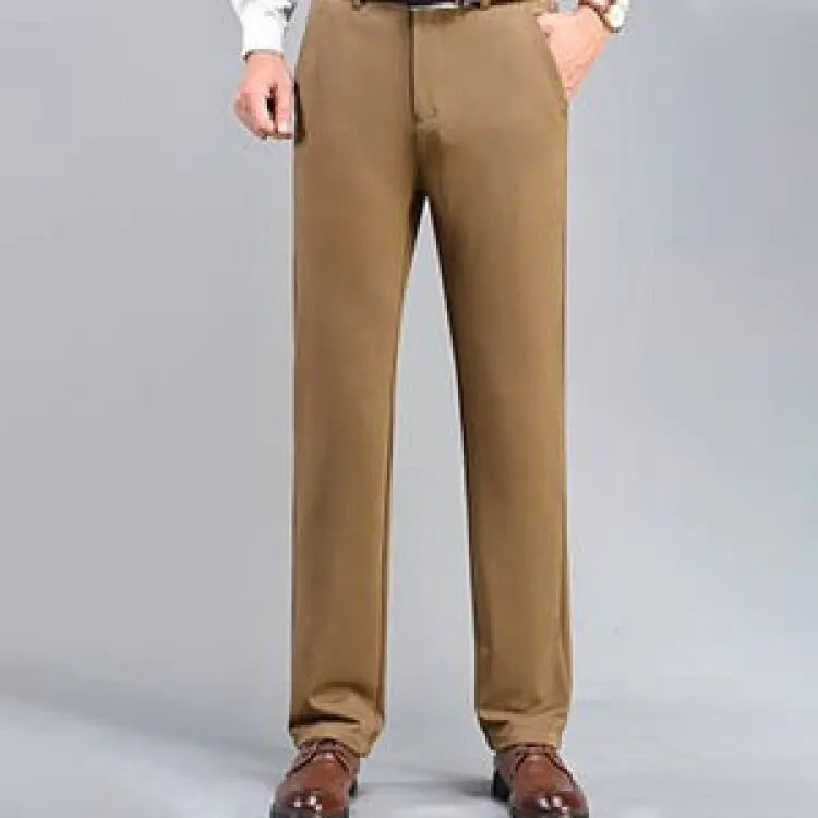 Men's ice silk suit pants Elastic mid-waist baggy trousers Straight business trousers Khaki CHINA