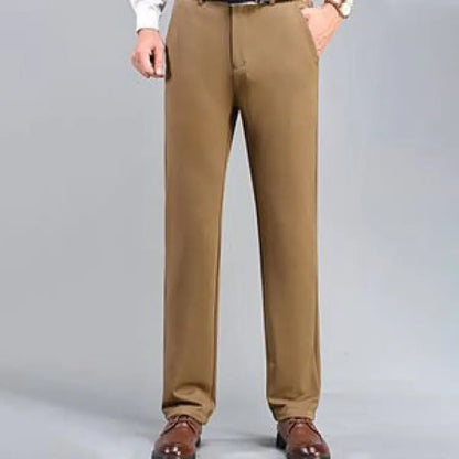 Men's ice silk suit pants Elastic mid-waist baggy trousers Straight business trousers Khaki CHINA