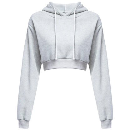 New Fashion Women Hoodie Sweatshirt Short Top Coat Sport Pullover Hooded Tops Female Autumn Winter Clothes Crop Top Hoodie GRAY