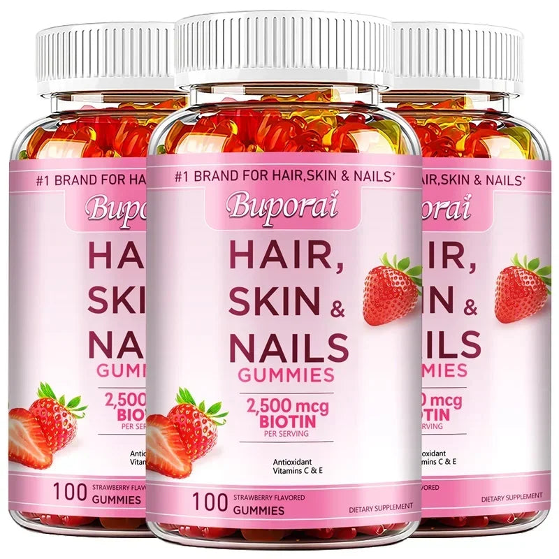 Hair, Skin and Nails Gummies - Supports Skin Care, Nails, Hair, Antioxidants and The Immune System, AntioxidantSupplements 100 Gummies-3bottles