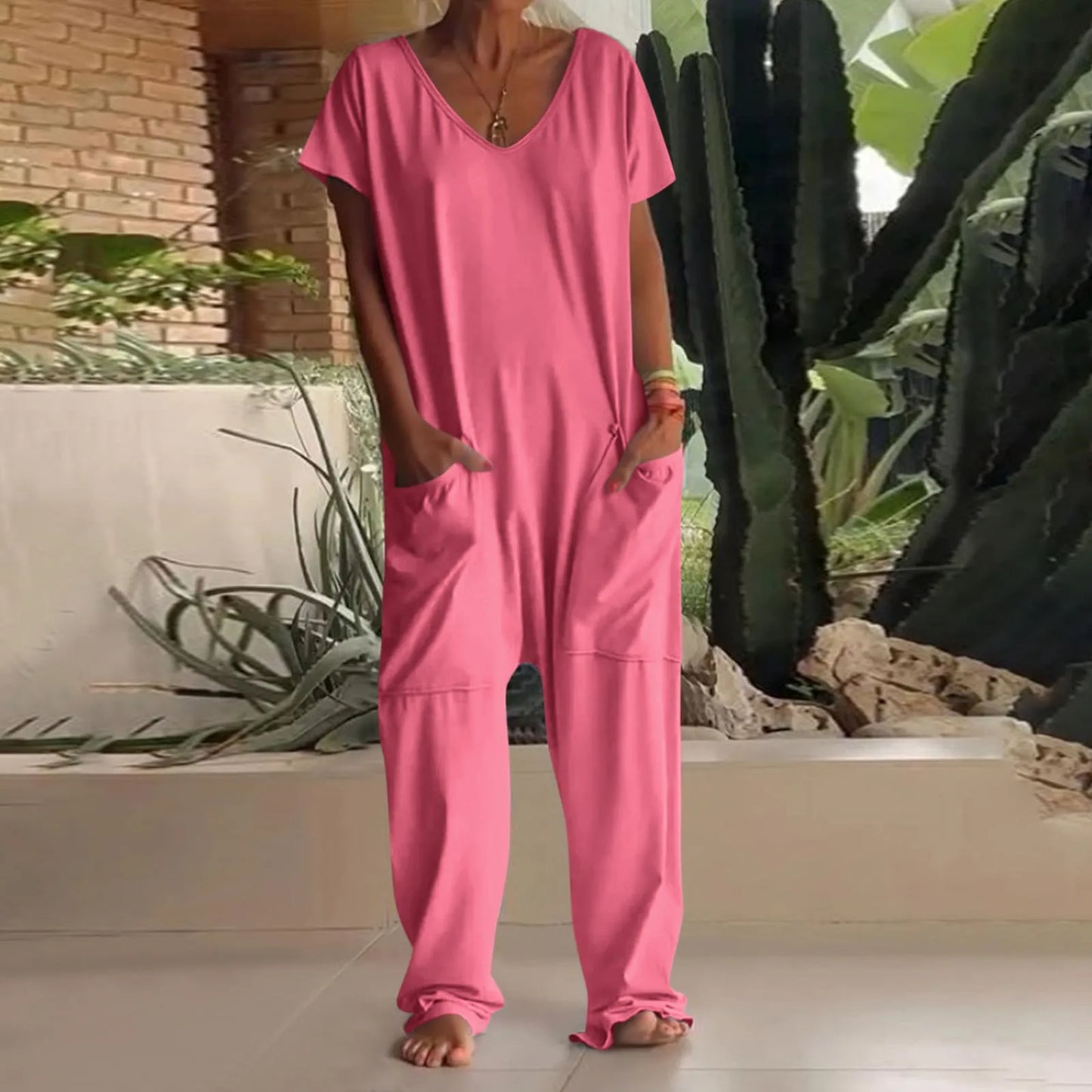 jumpsuit women Fashion Casual Short Sleeve Jumpsuits Loose and comfortable Pullover bodysuit With Pockets trend monos largos Badiee Stylez