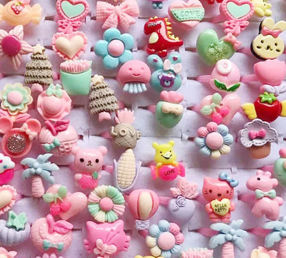 10pcs/lot Children's Cartoon Rings Candy Flower Animal Bow Shape Ring Set Mix Finger Jewellery Rings Kid Girls Toys Anillo 07