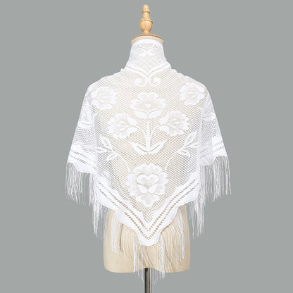 2024 White/Black Catholic Woman Spanish Style Lace Tassel Church Veil Head Covering Long Veil Floral Scarves Wedding Accessories Badiee Stylez