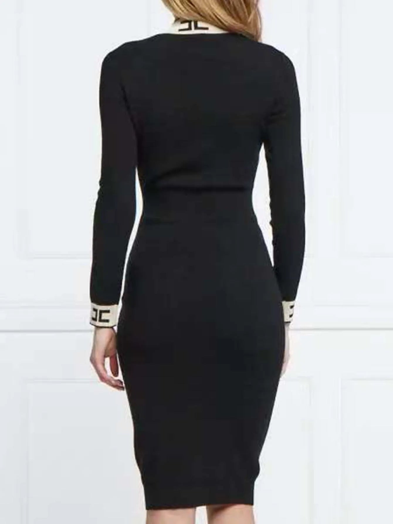 Women's Casual Dress V-neck Knit Elegant Long Sleeve Waisted Slim Fit Women Dresses Black Free Size Badiee Stylez