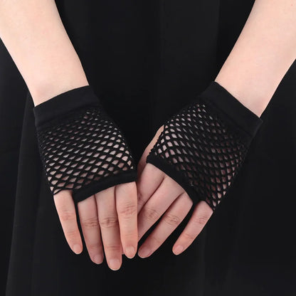 Womens Sexy Hollow Out Gloves Short Fishnet Net Gloves Fingerless Mesh Gloves Punk Rock Night Club Party Arm Warmer Mittens Badiee Stylez