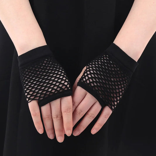 Womens Sexy Hollow Out Gloves Short Fishnet Net Gloves Fingerless Mesh Gloves Punk Rock Night Club Party Arm Warmer Mittens Badiee Stylez