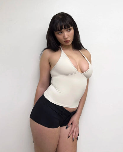 Tank triangle cup halter V-neck backless crop top Hayley's same style strappy top low-cut backless top