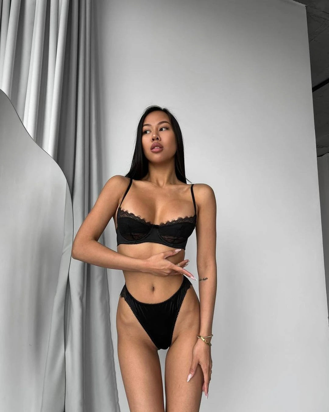 French Satin Lace Bra And Thong Set Sexy Ultrathint Lace Patchwork Lingerie Two Picec Sets Fancy Erotic Intimate Underwear Suit