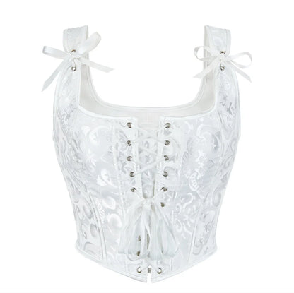 Blue Jacquard Corset Sexy Shoulder Straps Overbust Bustiers Crop Top Lace Up Brocade Vest Lingerie Gothic For Women Outfit