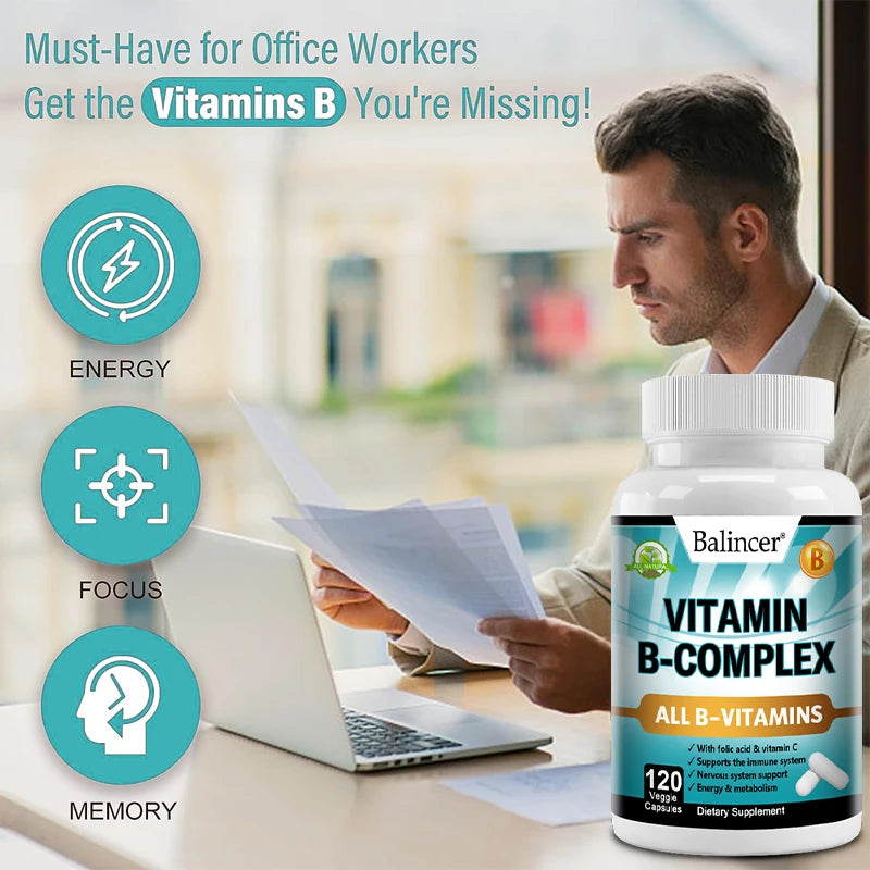 Vitamin B Complex - Supplement to support immune system, nerve health, energy and metabolism, mood support