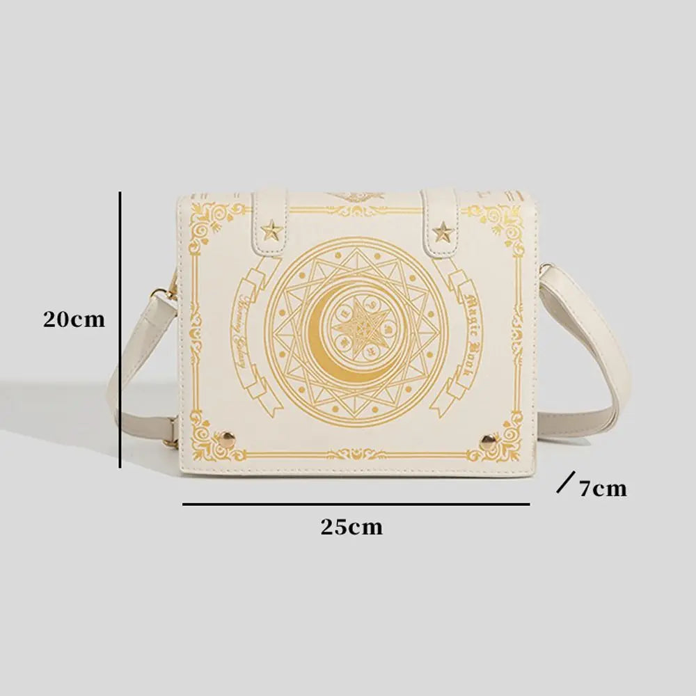 Kawaii Star Moon Badge Display Shoulder Bag Magic Book Design Transparent Window Women Messenger Bag PU Girls Ita-bag Lolita