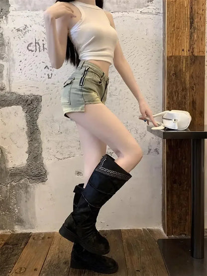 Elasticty Skinny Short Jean Pants Woman Zipper Denim Shorts for Women Designer Trend 2025 Jorts Aesthetic Design XL Streetwear