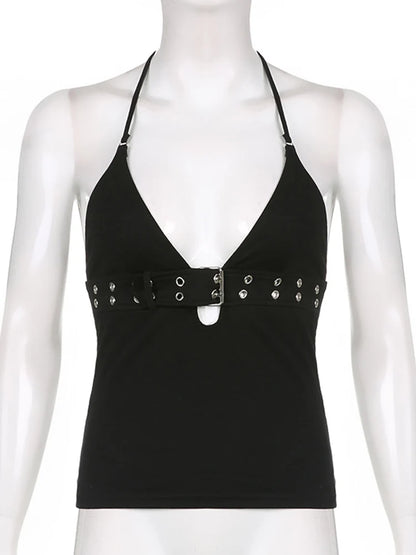 y2k Bandage Crop Top Black Backless Top Lace Up Cute Party Beach Summer Sweats Women Retro Basic Mini Vest Punk