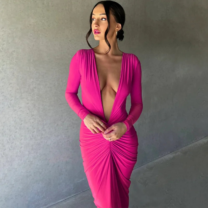 Women Sexy Elegant Long Dress Long Sleeve Backless Bodycon Slit Dress Autumn Evening Party Dresses Female Badiee Stylez