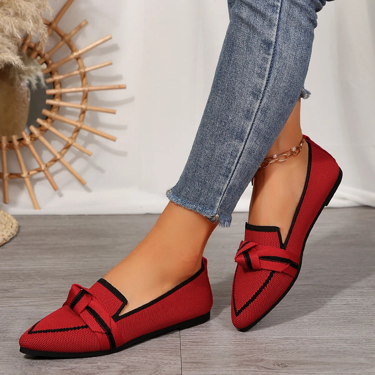 Women Flats Loafers Bowknot Pointed Toe Mesh Casual Shoes Comfort Walkers Ladies Light Lace Up Soft Sole Flats Zapatos De Mujer