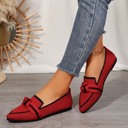 Women Flats Loafers Bowknot Pointed Toe Mesh Casual Shoes Comfort Walkers Ladies Light Lace Up Soft Sole Flats Zapatos De Mujer