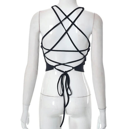 Y2K Women's Tops Backless Crop Top Sleeveless Sexy Cute Black Vest Tank Top Summer Cropped Vest Female 2000S Clothing