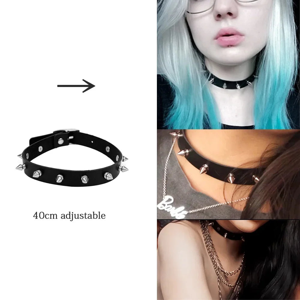 Sexy Trendy Vintage Charm Round Gothic Collar Necklaces Jewelry Gift Gothic Leather Heart Harajuku Women Punk Choker Necklace Short Rivet 40cm adjustable