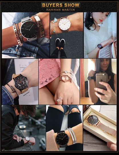 HANNAH MARTIN Brand Classic Women Quartz Watch 36mm Rose Gold Stainless Steel Mesh Strap Japanese Movement Girl Gift Wrist Watch