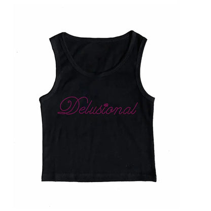 Vintage Punk Rhinestone Letter Gothic Sleeveless Streetwear Short Sleeve Sexy T Shirt Y2k Style Crop Tank Top Women Summer Camis Orange