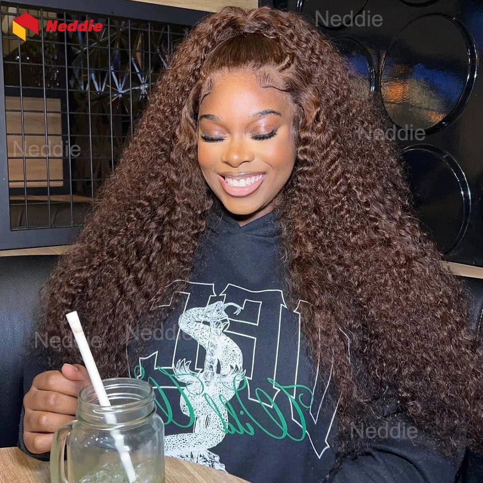 Chocolate Brown Curly Lace Front Wig Deep Wave 13x6 Hd Transparent Lace Frontal Wig 100% Human Hair For Women Brazilian Wig 13X4 LACE WIG