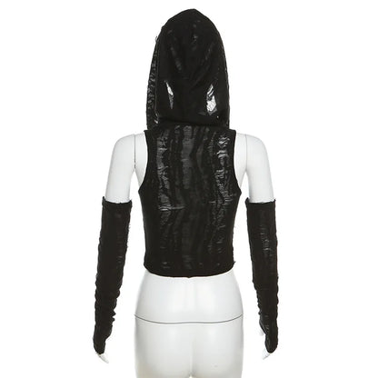 Sexy gothic teachwear Crop Top hooded Women Aesthetic T-shirts Y2K Retro Hooded Tops Streetwear Punk Tee Shirt Hottie clothes