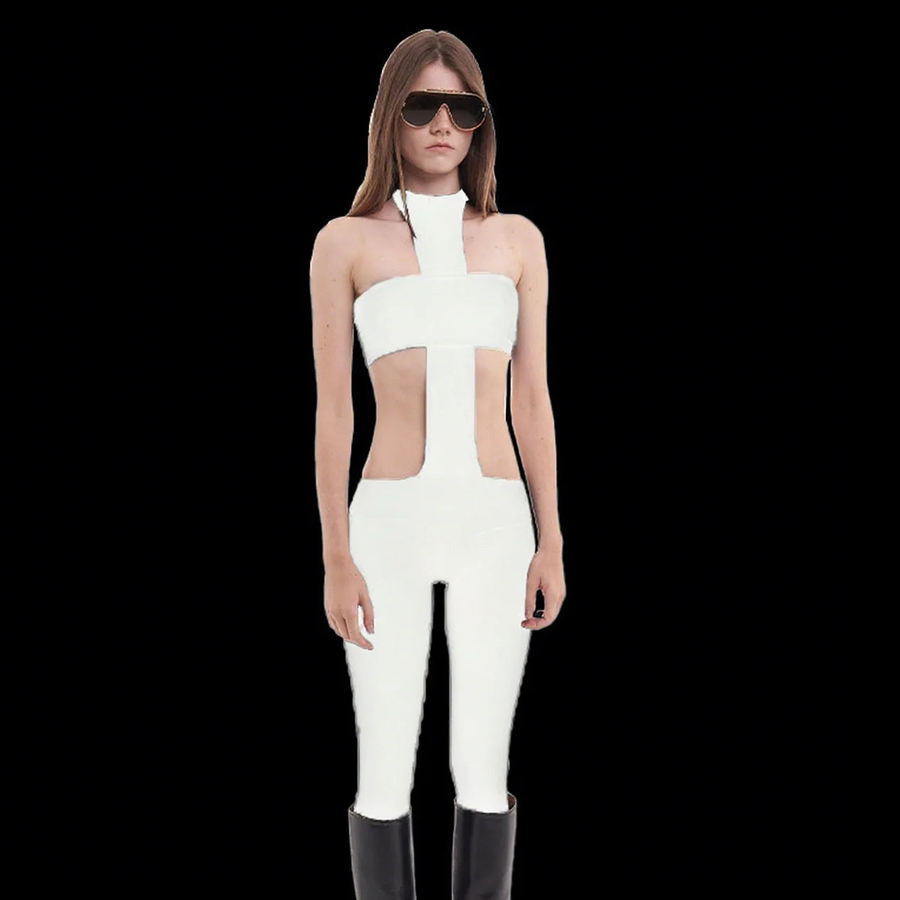 Sexy Y2K trendy streetwear, fashionable punk hanging neck, retro spicy girl slim fit jumpsuit pants Badiee Stylez