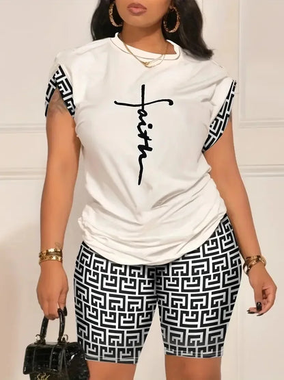 Digital Print round Neck Short Sleeve Women's Suit Summer New Style Elegance Quality Polyester Fiber Skirt Set from Mainland Chi Badiee Stylez