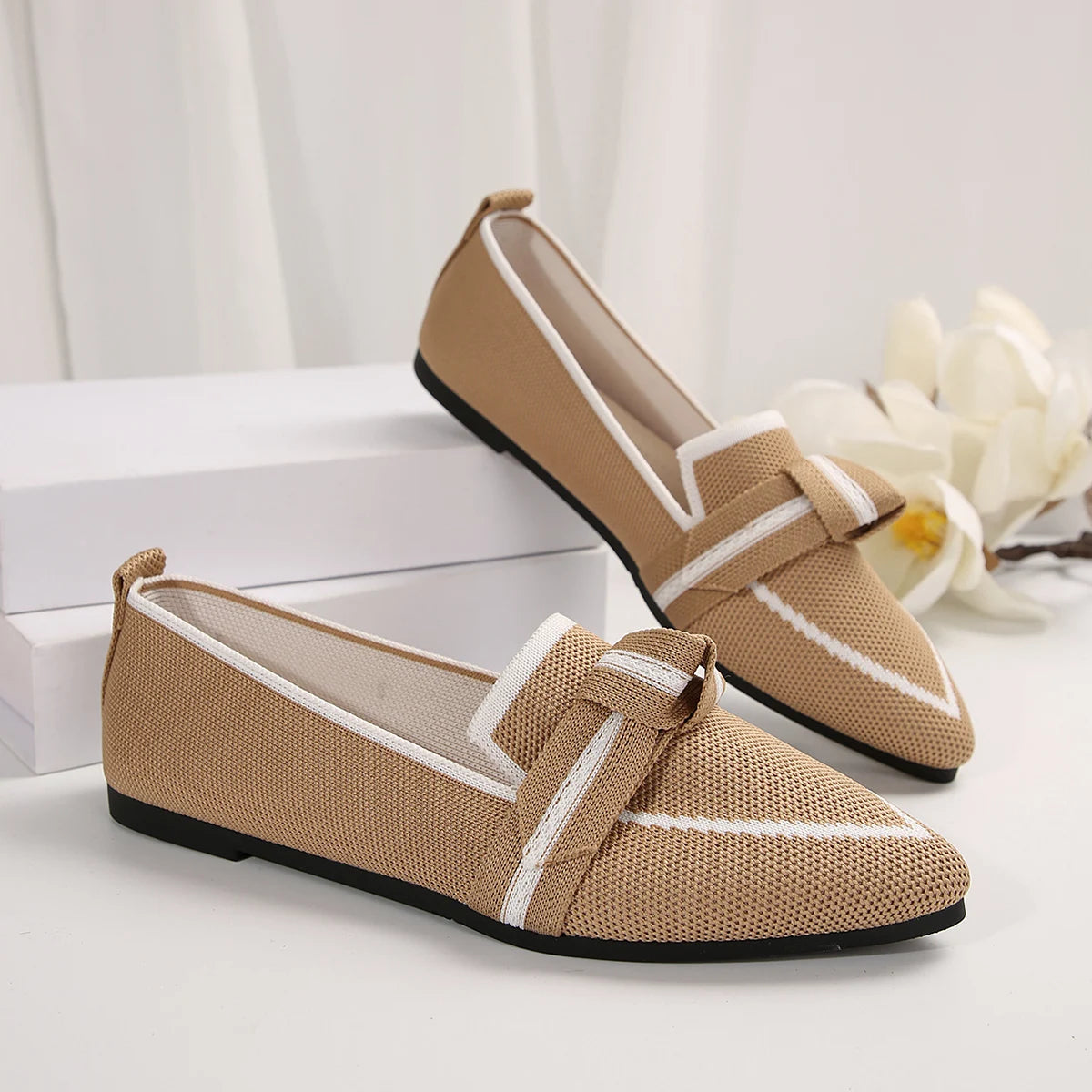 Women Flats Loafers Bowknot Pointed Toe Mesh Casual Shoes Comfort Walkers Ladies Light Lace Up Soft Sole Flats Zapatos De Mujer