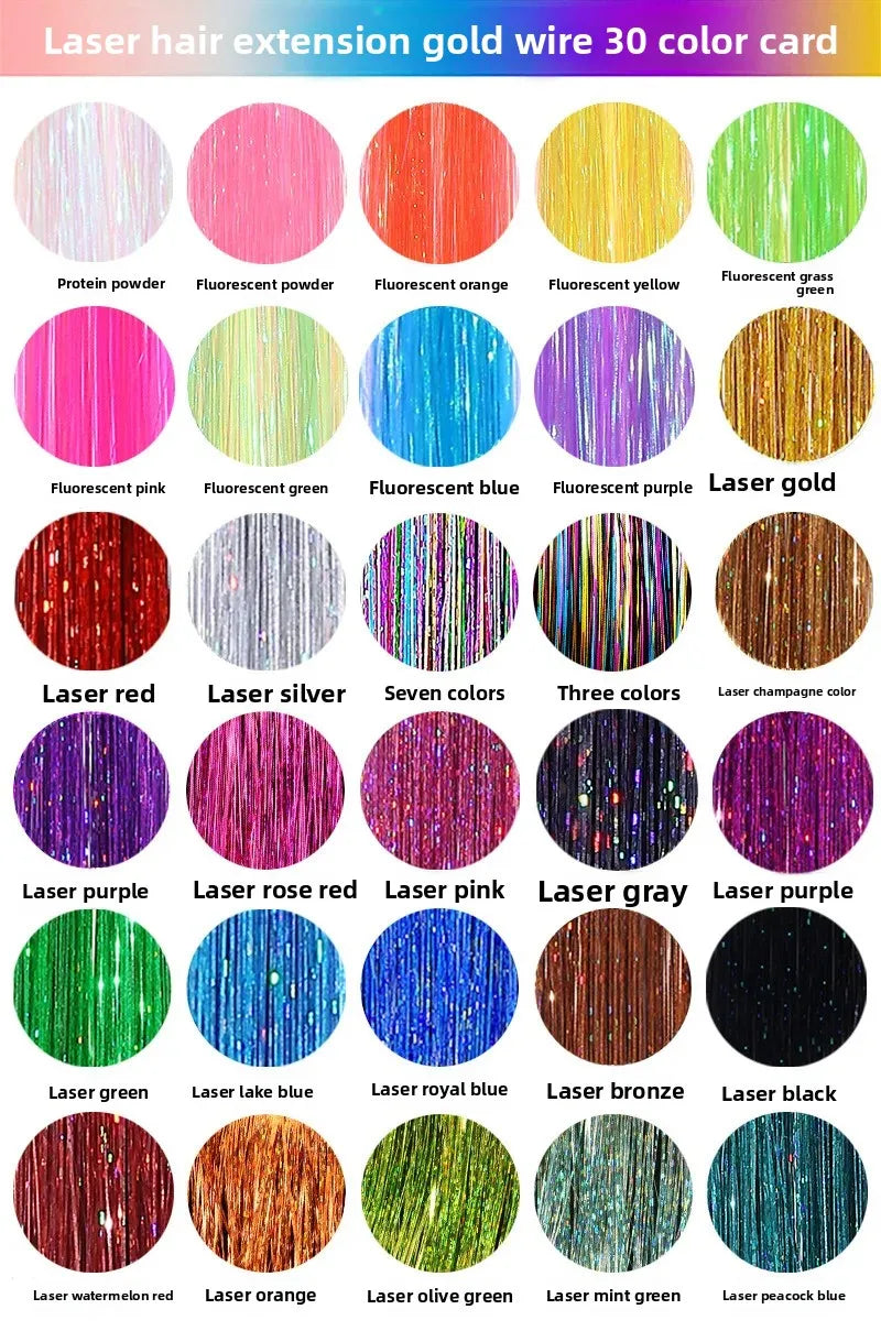 6-Piece Set BB Clip Tinsel Hair Metal Laser Gold Thread PET Laser Thread Highlighting Cross-Border Hair Accessories