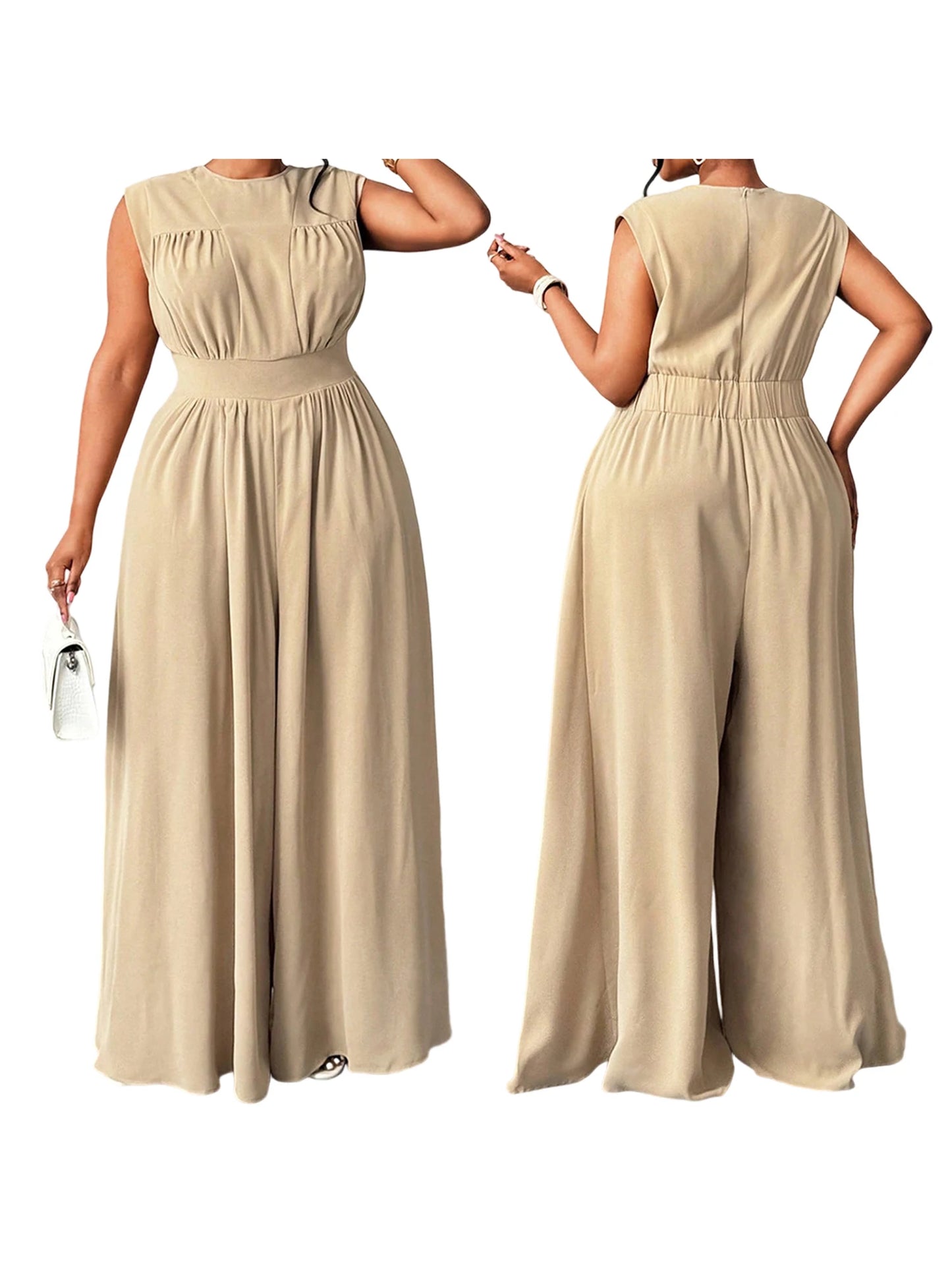 Women Plus Size Jumpsuits Floral Print V-Neck Sleeveless Summer Wide-Leg Rompers Overalls with Pockets