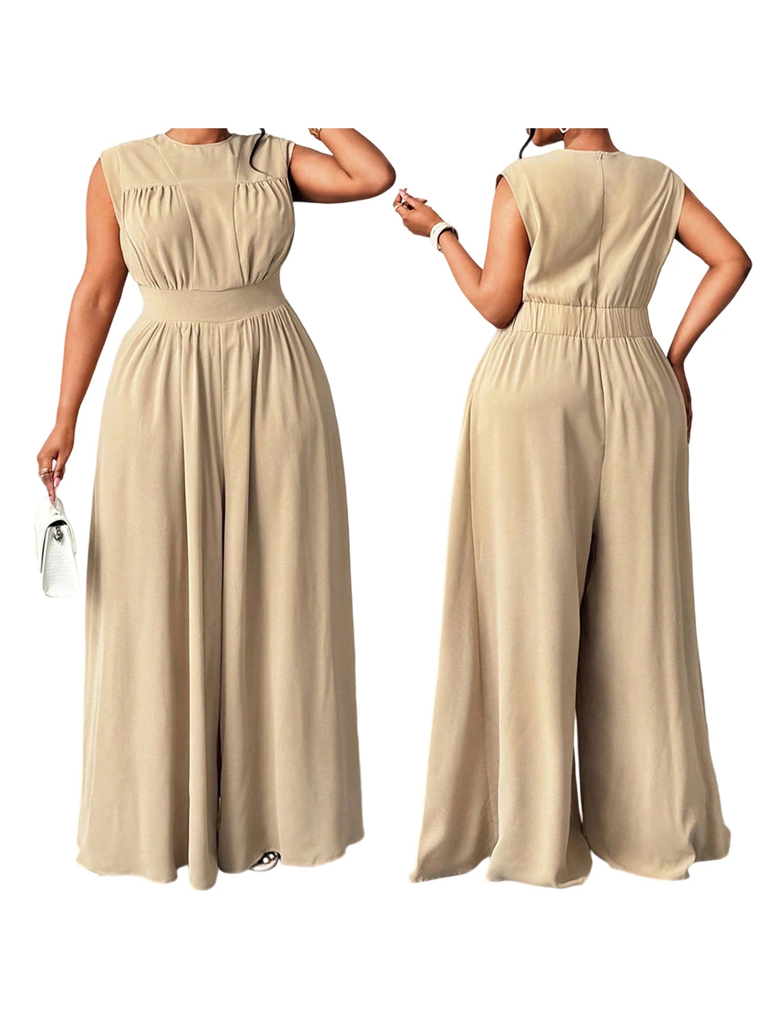 Women Plus Size Jumpsuits Floral Print V-Neck Sleeveless Summer Wide-Leg Rompers Overalls with Pockets