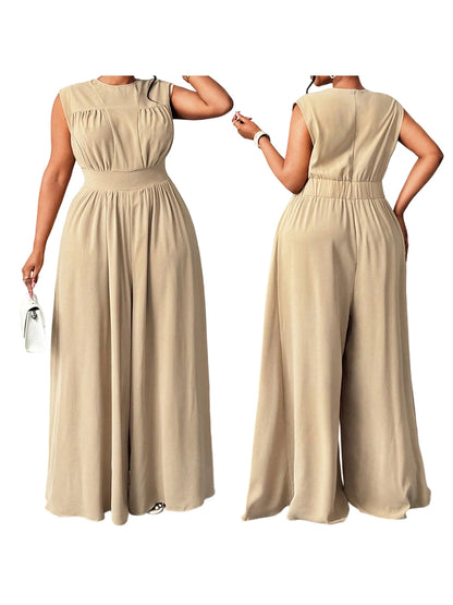 Women Plus Size Jumpsuits Floral Print V-Neck Sleeveless Summer Wide-Leg Rompers Overalls with Pockets