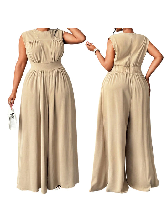 Women Plus Size Jumpsuits Floral Print V-Neck Sleeveless Summer Wide-Leg Rompers Overalls with Pockets