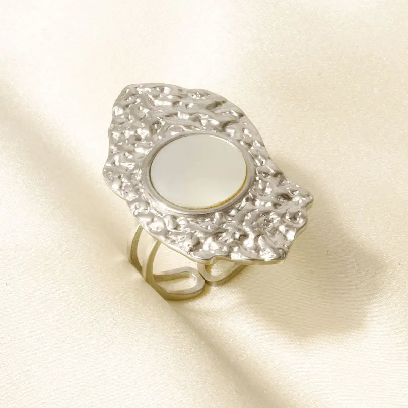 Sea Jewelry Shell Leaf Geometric Round Stainless Steel Rings For Women Men Accessories Open Adjustable Ring Beach Holiday Bagues J938-S-W adjustable