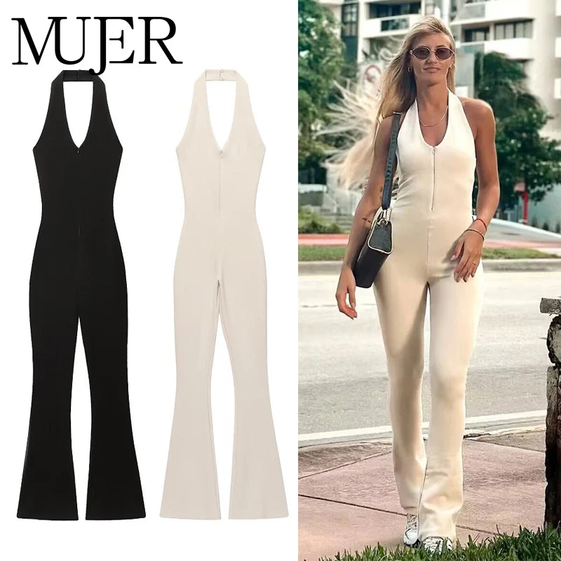 MUJER 2025 Long Jumpsuit Woman Flared Fitness Jumpsuits for Women Black Summer Woman Jumpsuit Sexy Sleeveless Backless Overalls Badiee Stylez