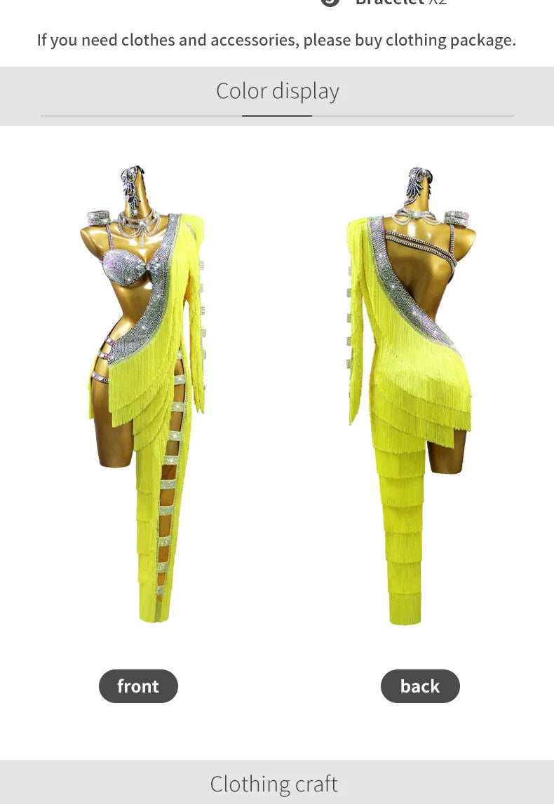 Womens Latin Dance Dress Midi Stage Clothes Elegant Prom Line Tassel Costume Girl Sport Suit Samba Party Practice Wear Customize Badiee Stylez