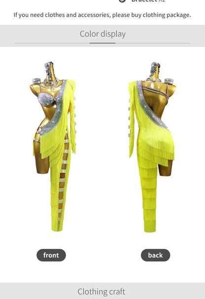 Womens Latin Dance Dress Midi Stage Clothes Elegant Prom Line Tassel Costume Girl Sport Suit Samba Party Practice Wear Customize Badiee Stylez