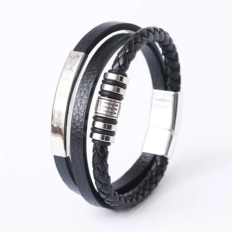 Trendy Leather Bracelets For Men Stainless Steel Bracelet 21CM Multilayer Braided Rope Bracelets for Male Jewelry Gifts 16 21