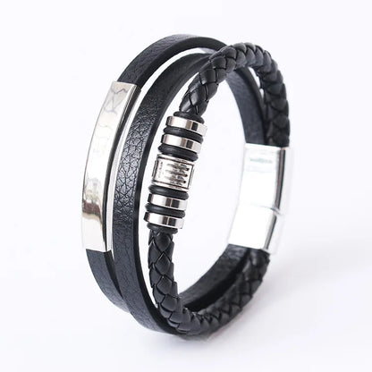 Trendy Leather Bracelets For Men Stainless Steel Bracelet 21CM Multilayer Braided Rope Bracelets for Male Jewelry Gifts 16 21
