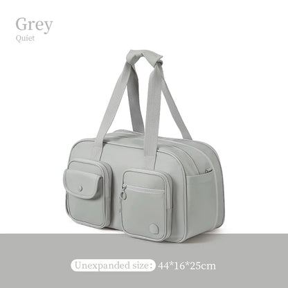 AJI Women Travel Bag Nylon Handheld Travel Bag Carry On Luggage Bag Large Capacity Weekender Gym Sport Holdall Overnight Bag Grey