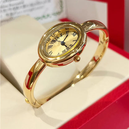 Fashion Brand Wrist Watches Woman Girl Oval Diamond Crystal Bracelet Style Quartz Steel Metal Band Luxury Clock CA192 A All gold