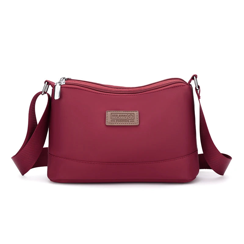 Waterproof Nylon Women Shoulder Bag Three Layers Handbag Ladies Crossbody Bags for Mother Girls Messenger Travel Daily Use Bags Fugu Red