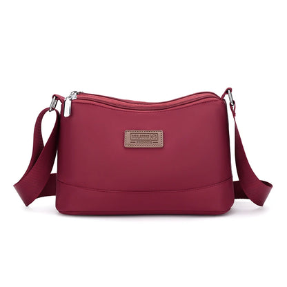 Waterproof Nylon Women Shoulder Bag Three Layers Handbag Ladies Crossbody Bags for Mother Girls Messenger Travel Daily Use Bags Fugu Red