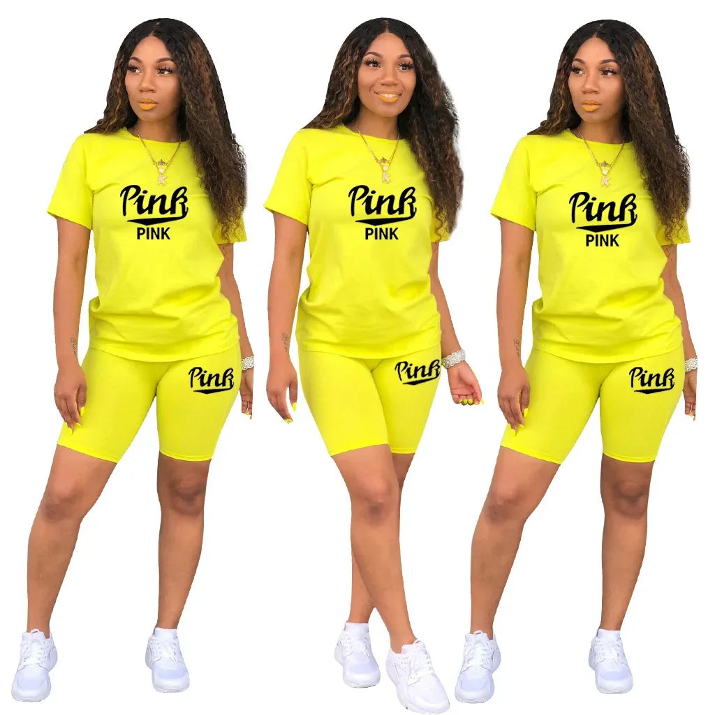 Hot Sale Of The Season round Neck Short Sleeve Printed Home Leisure Base Layer Set Multicolor Summer Bottoming Outfit Women's Sk Badiee Stylez
