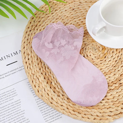 5 Pairs/Lot Socks women's Lace Transparent Lolita Invisible Summer Thin Non-slip Short Ankle Black Low Cut Boat Sock Lavender 5 pairs 5 pairs